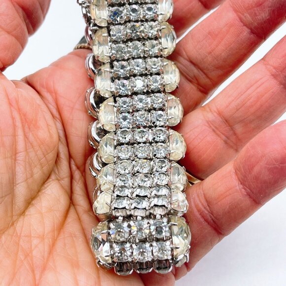 Vintage Kramer Of New York Rhinestone & Silver-Tone Bracelet - Picture 4 of 10